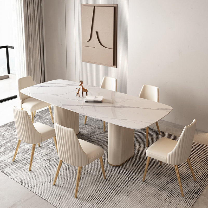 Modern Leatherwear Dinette Set 1/4/5/7 Pieces White Sintered Stone Top Dining Table Set