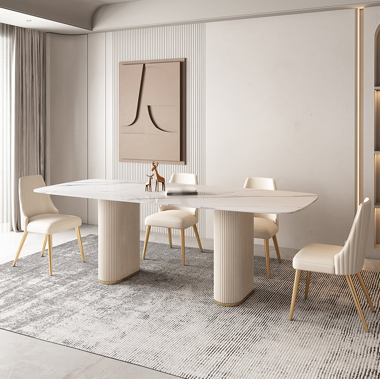 Modern Leatherwear Dinette Set 1/4/5/7 Pieces White Sintered Stone Top Dining Table Set
