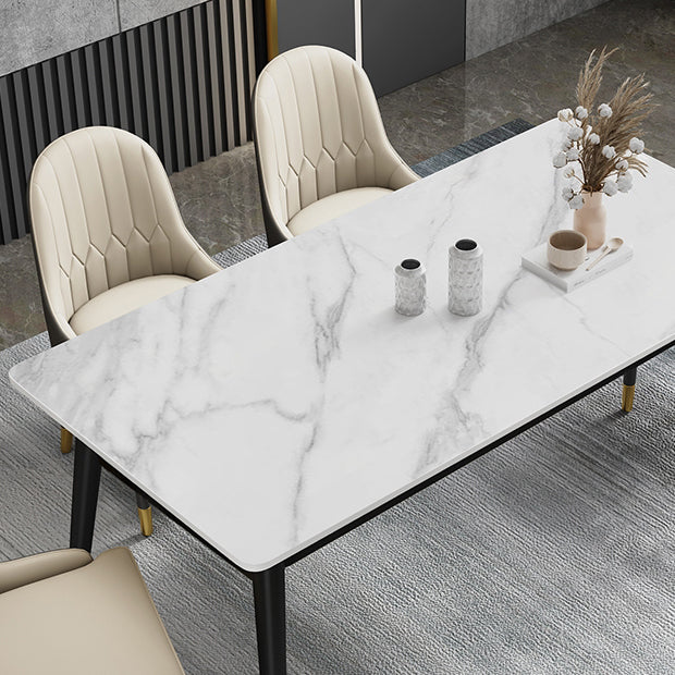Black 4-foot Metal Dining Table Modern Stone Top Rectangle Dinette Table