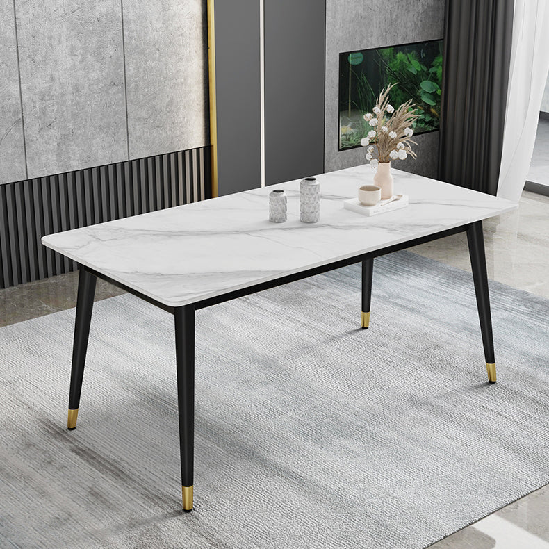Black 4-foot Metal Dining Table Modern Stone Top Rectangle Dinette Table