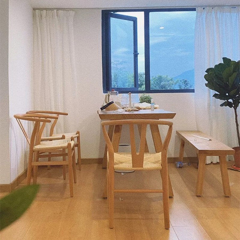 Living Room Solid Wood Top Table Modern Simple Table with 4 Legs