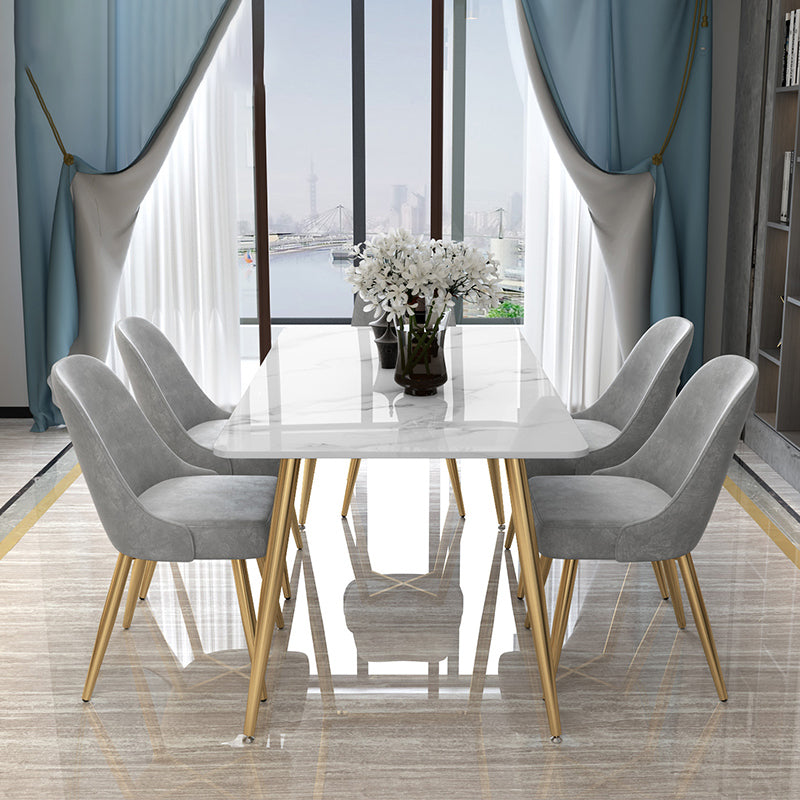 Tripod Base Dining Table Traditional Luxury Rectangle Stone and Iron Dining Table