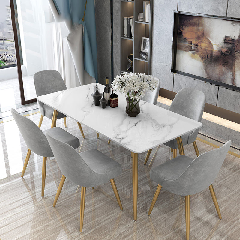 Tripod Base Dining Table Traditional Luxury Rectangle Stone and Iron Dining Table