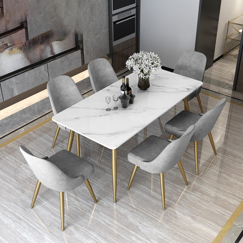 Tripod Base Dining Table Traditional Luxury Rectangle Stone and Iron Dining Table