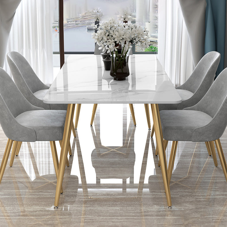 Tripod Base Dining Table Traditional Luxury Rectangle Stone and Iron Dining Table