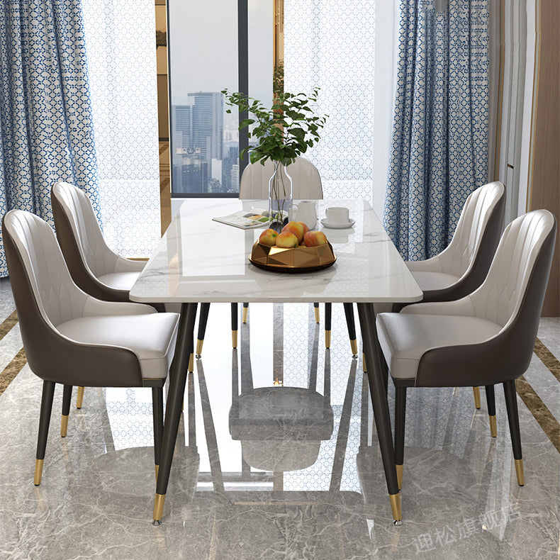 Tripod Base Dining Table Traditional Luxury Rectangle Stone and Iron Dining Table
