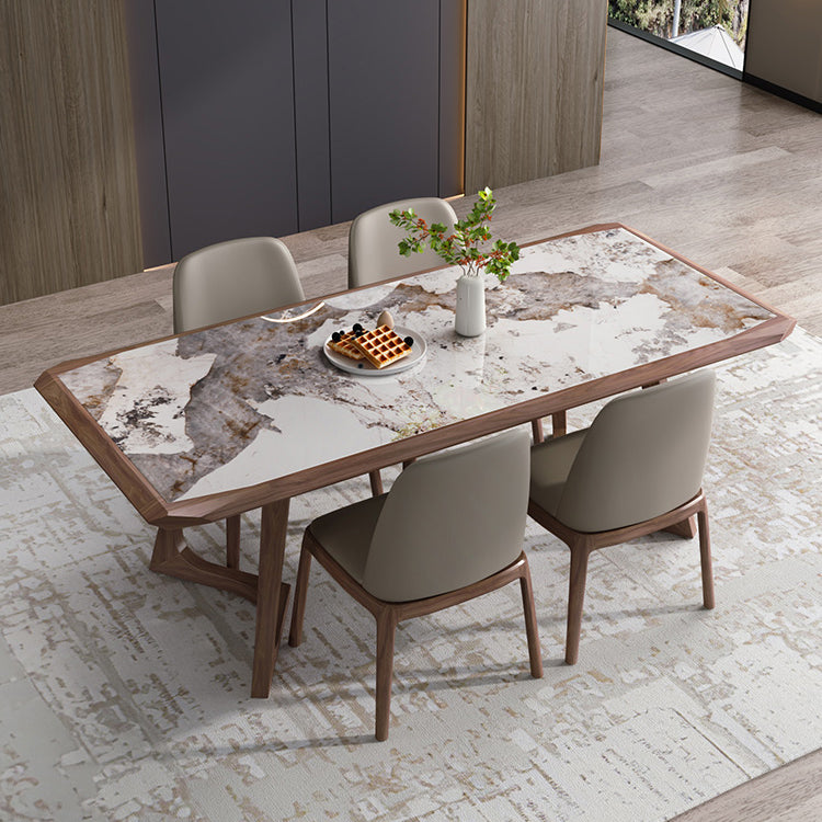 Brown Finish Legs Dining Site Table Modern Stone Top Rectangle Counter Dining Table