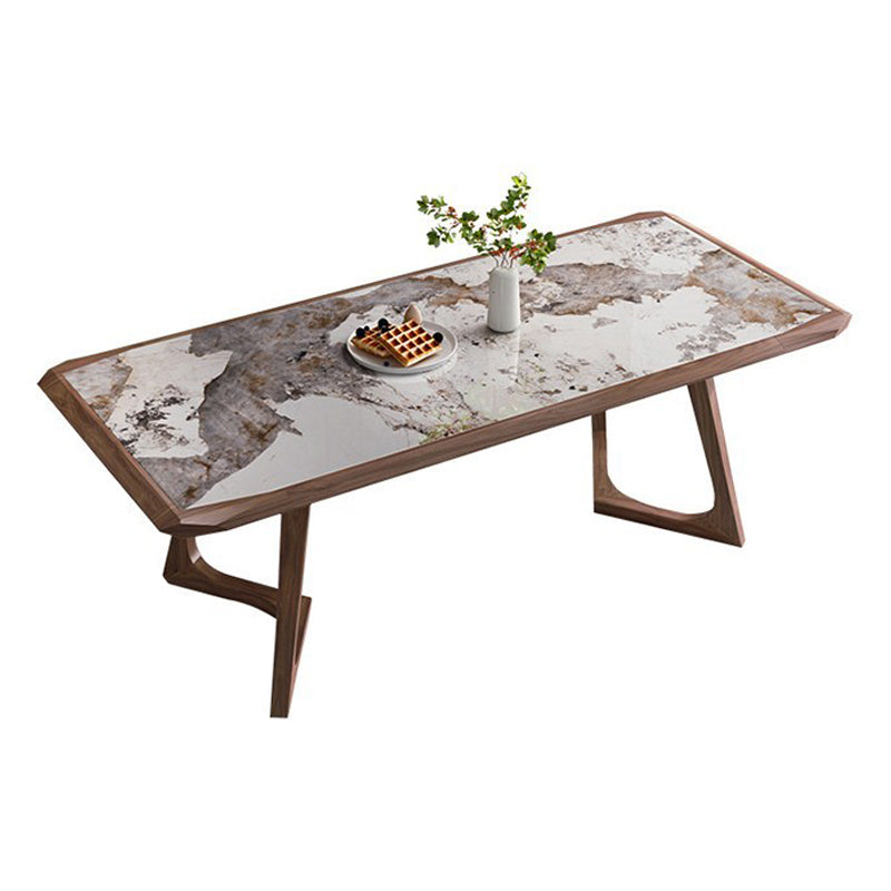 Brown Finish Legs Dining Site Table Modern Stone Top Rectangle Counter Dining Table