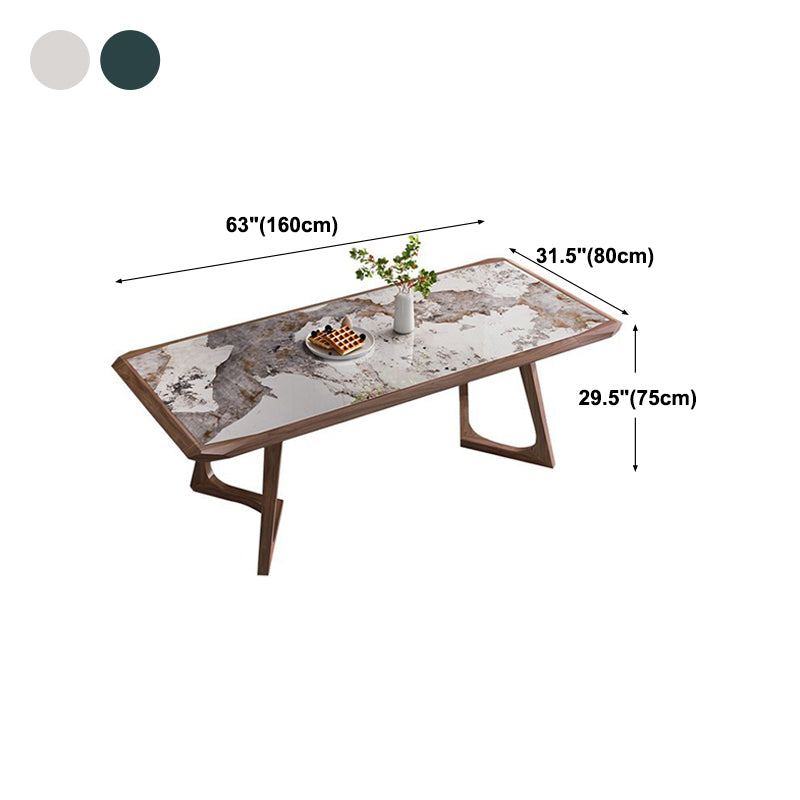 Brown Finish Legs Dining Site Table Modern Stone Top Rectangle Counter Dining Table