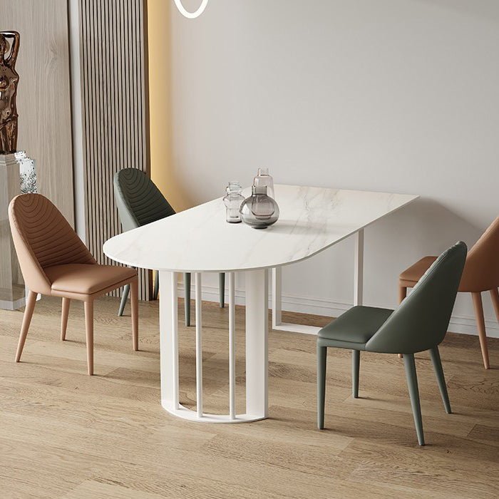 Modern Stone Top Oval Dinette Table Metal Base Dining Table in White