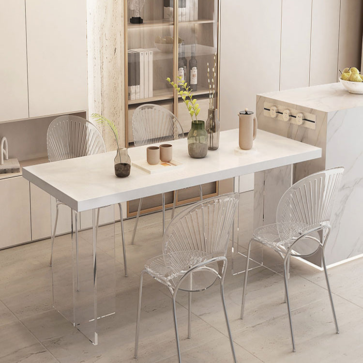 Acrylic Base Double Pedestal Table Modern Rectangle Dinner Table Kitchen Home