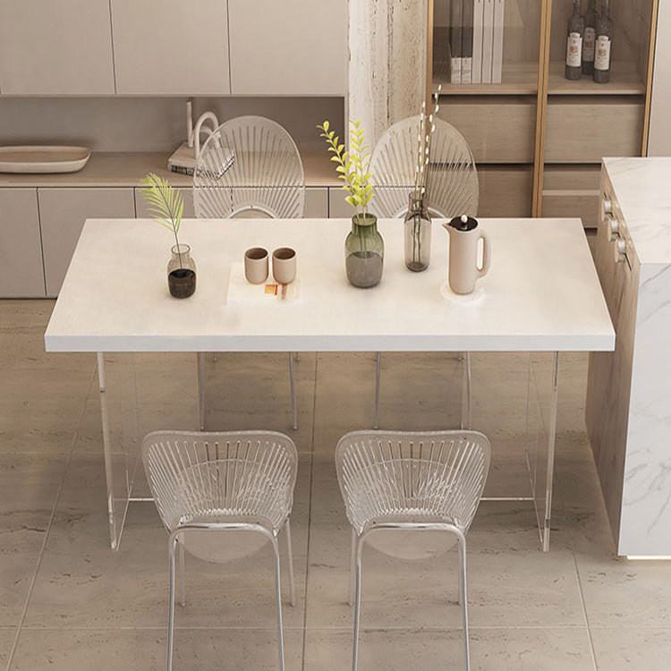 Acrylic Base Double Pedestal Table Modern Rectangle Dinner Table Kitchen Home