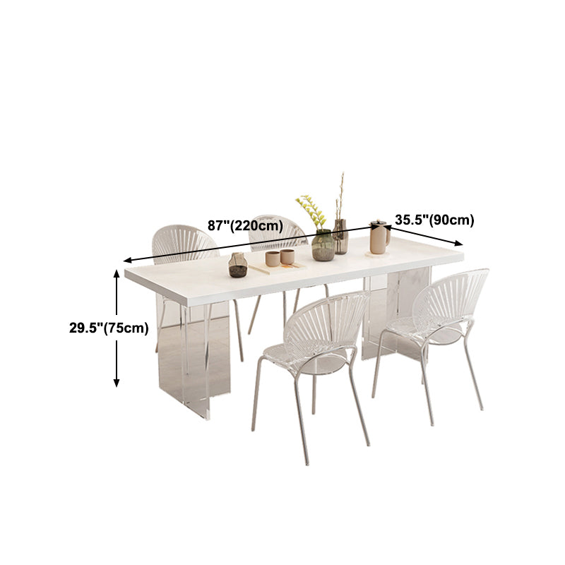 Acrylic Base Double Pedestal Table Modern Rectangle Dinner Table Kitchen Home