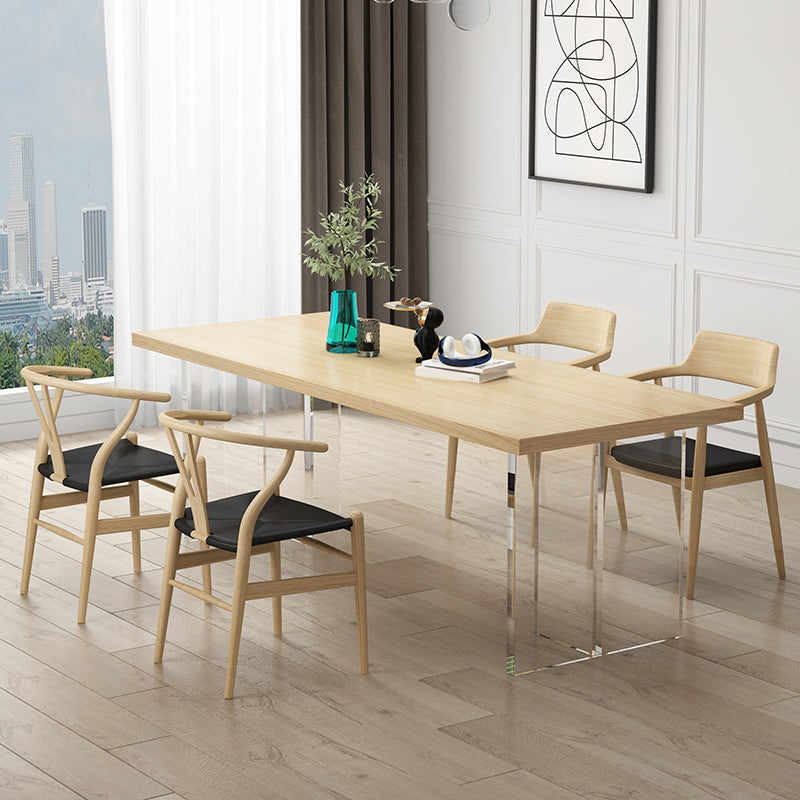 Modern Wood Table in Brown for Restaurant Rectangle Table with Acrylic Base