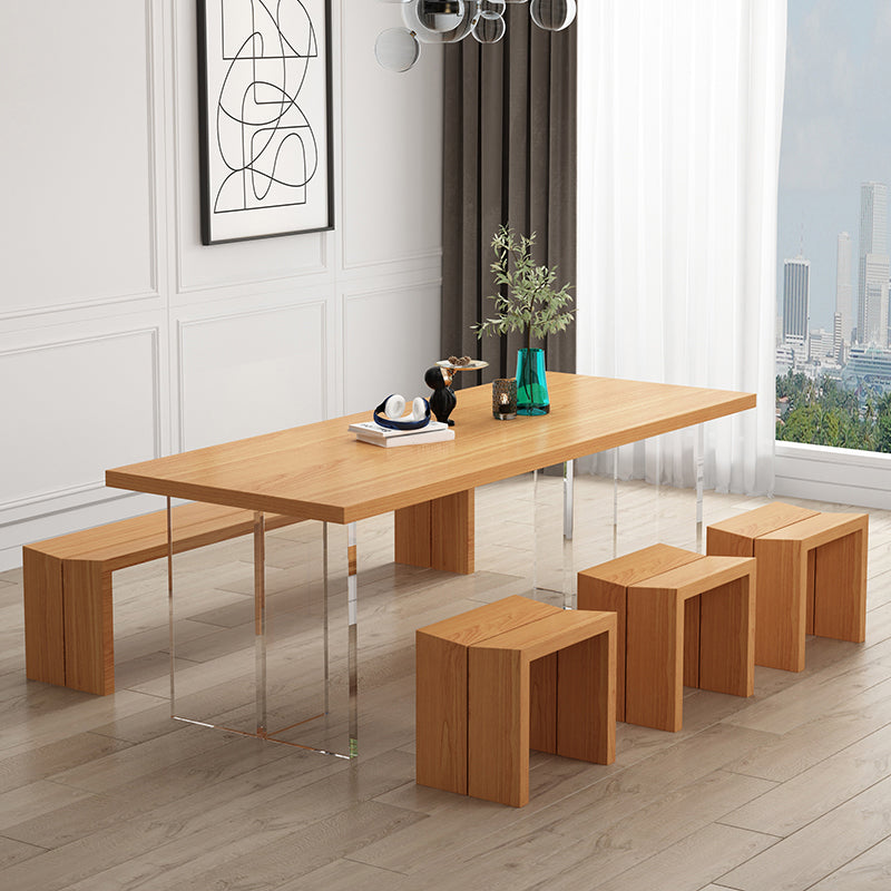 Modern Wood Table in Brown for Restaurant Rectangle Table with Acrylic Base