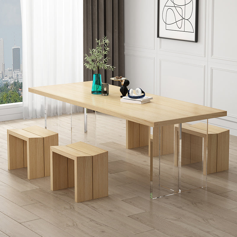 Modern Wood Table in Brown for Restaurant Rectangle Table with Acrylic Base