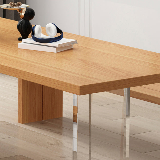 Modern Wood Table in Brown for Restaurant Rectangle Table with Acrylic Base