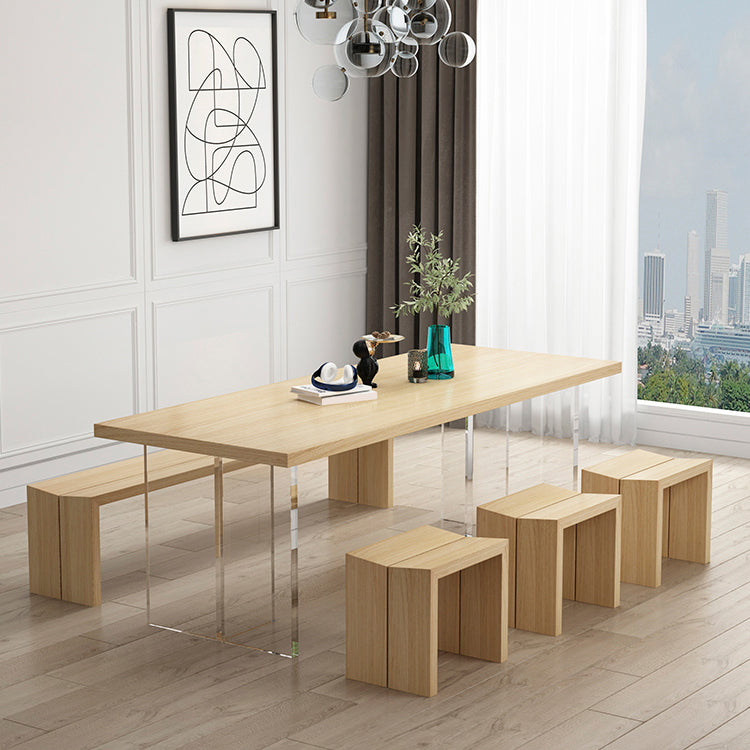 Modern Wood Table in Brown for Restaurant Rectangle Table with Acrylic Base