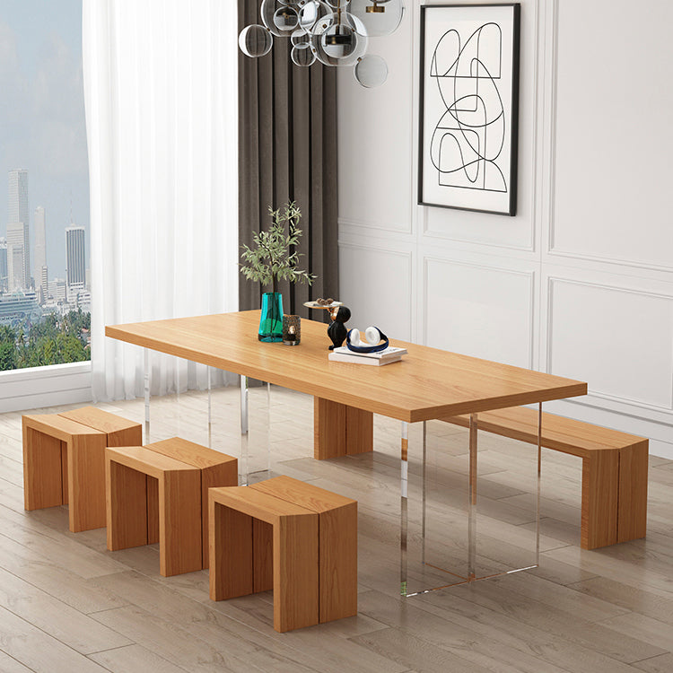 Modern Wood Table in Brown for Restaurant Rectangle Table with Acrylic Base