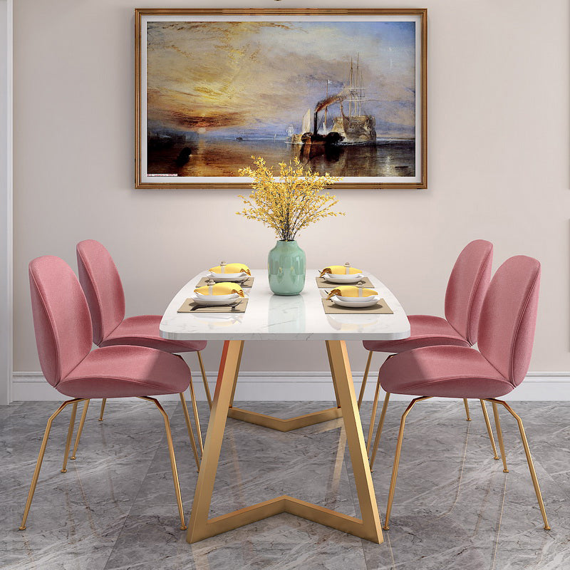 White Stone Top Dining Table Glam Style Gold Base Dining Table for Living Room