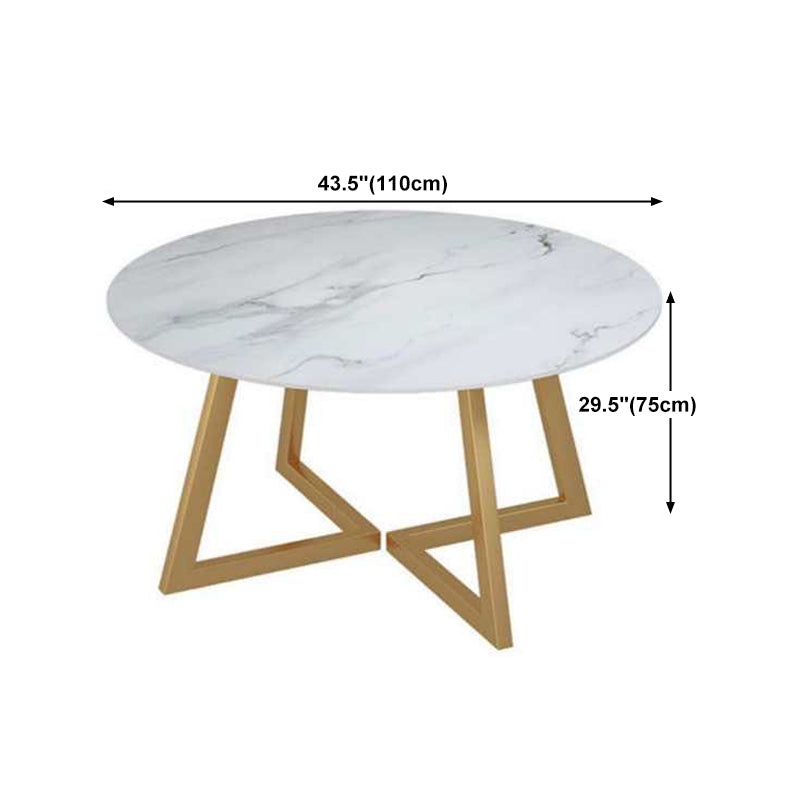 White Stone Top Dining Table Glam Style Gold Base Dining Table for Living Room