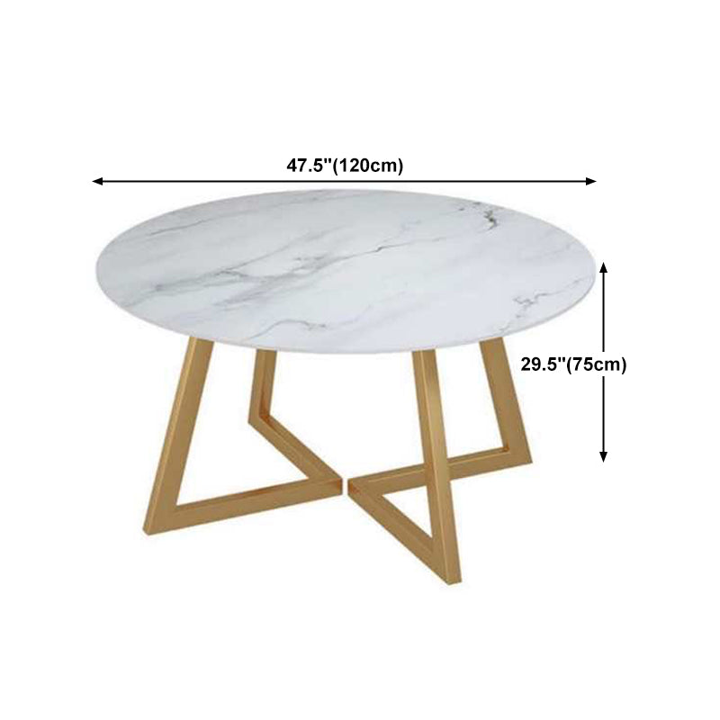 White Stone Top Dining Table Glam Style Gold Base Dining Table for Living Room
