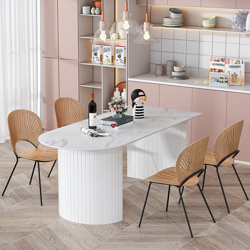 Modern White Top Oval Dinette Table White Base Dining Table for Living Room