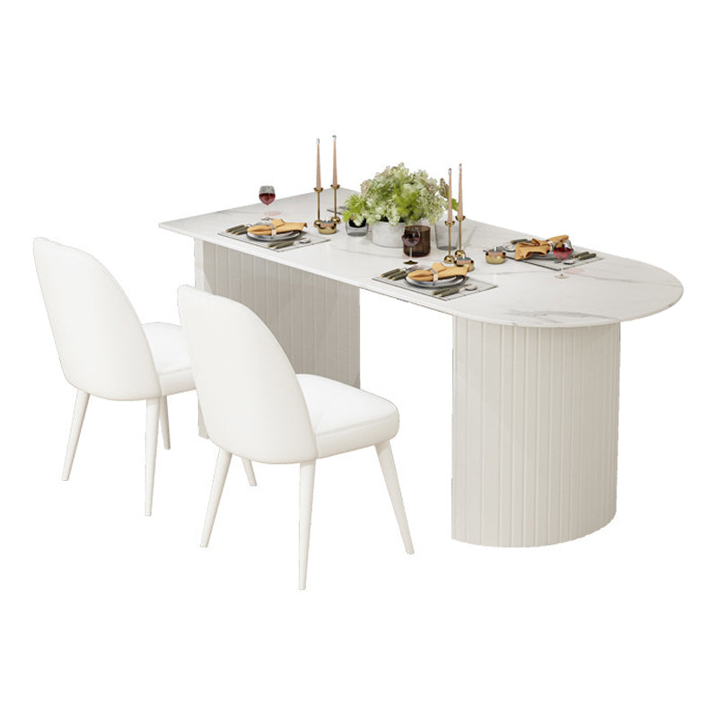 Modern White Top Oval Dinette Table White Base Dining Table for Living Room
