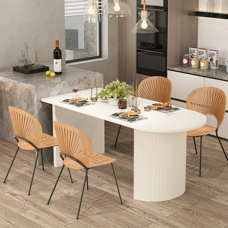 Modern White Top Oval Dinette Table White Base Dining Table for Living Room