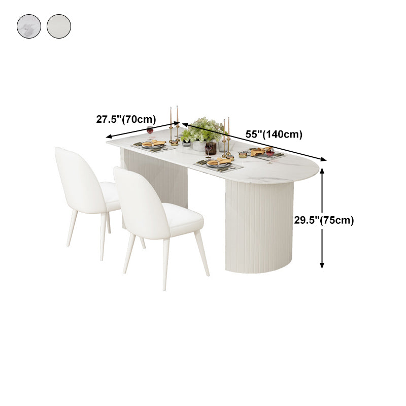 Modern White Top Oval Dinette Table White Base Dining Table for Living Room