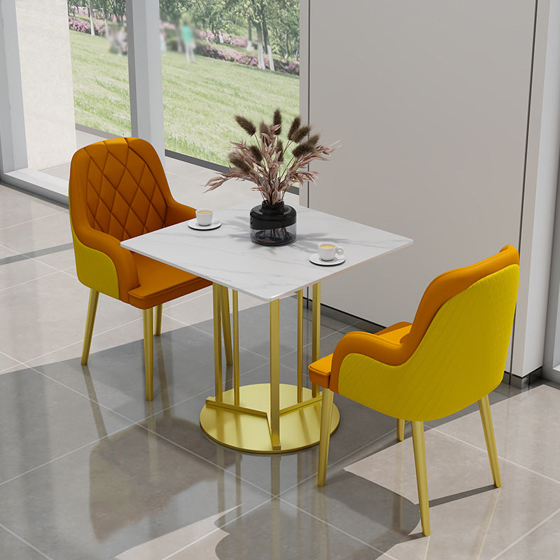 Metal Base Dining Table Glam Style White Stone Top Dining Table for Living Room