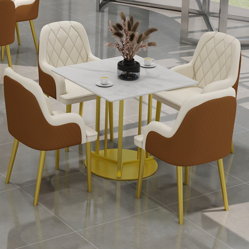 Metal Base Dining Table Glam Style White Stone Top Dining Table for Living Room