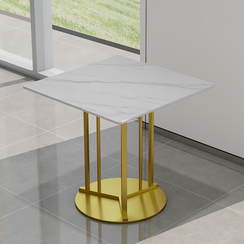 Metal Base Dining Table Glam Style White Stone Top Dining Table for Living Room