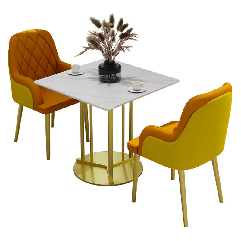 Metal Base Dining Table Glam Style White Stone Top Dining Table for Living Room