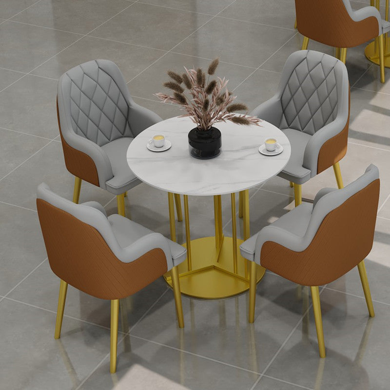 Metal Base Dining Table Glam Style White Stone Top Dining Table for Living Room