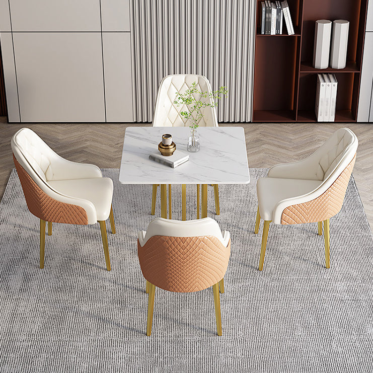 Metal Base Dining Table Glam Style White Stone Top Dining Table for Living Room