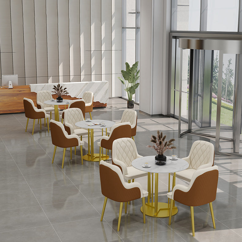 Metal Base Dining Table Glam Style White Stone Top Dining Table for Living Room