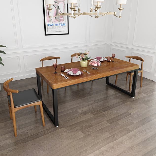 Natural and Black Dining Site Table Industrial Wood and Metal Dining Table
