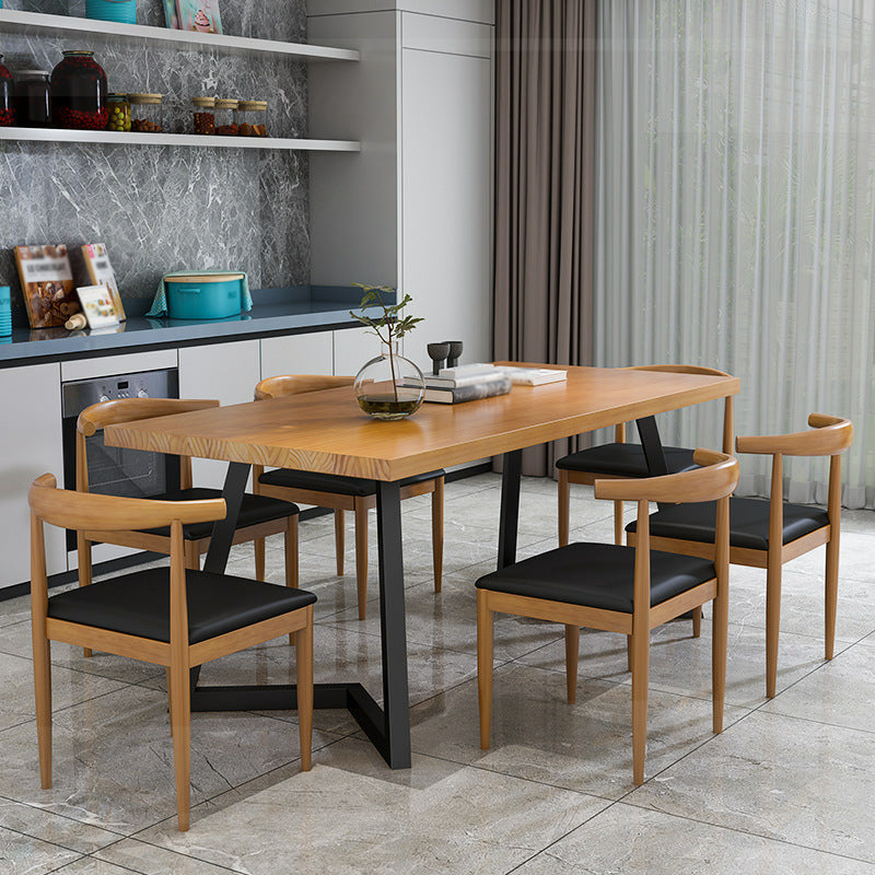 Metal Industrial Rectangle Table Pine Solid Wood Top Table with Sled Base