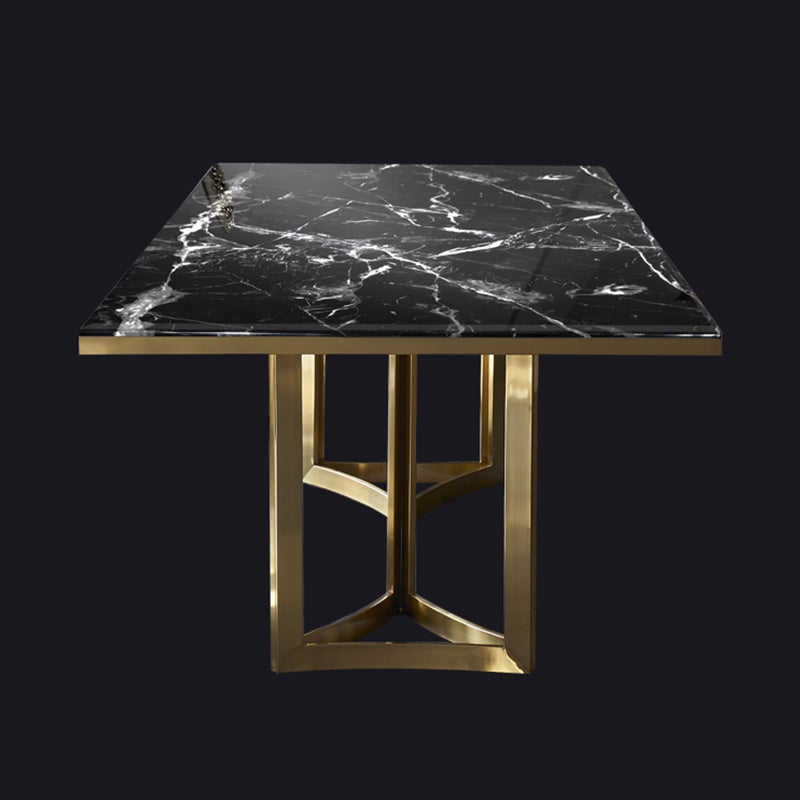 Luxury Sintered Stone Top Kitchen Table Rectangle Table with Gold Double Pedestal