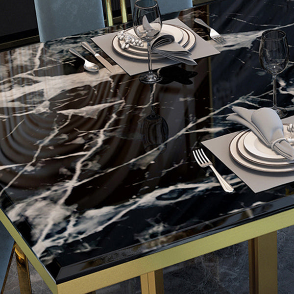 Luxury Sintered Stone Top Kitchen Table Rectangle Table with Gold Double Pedestal
