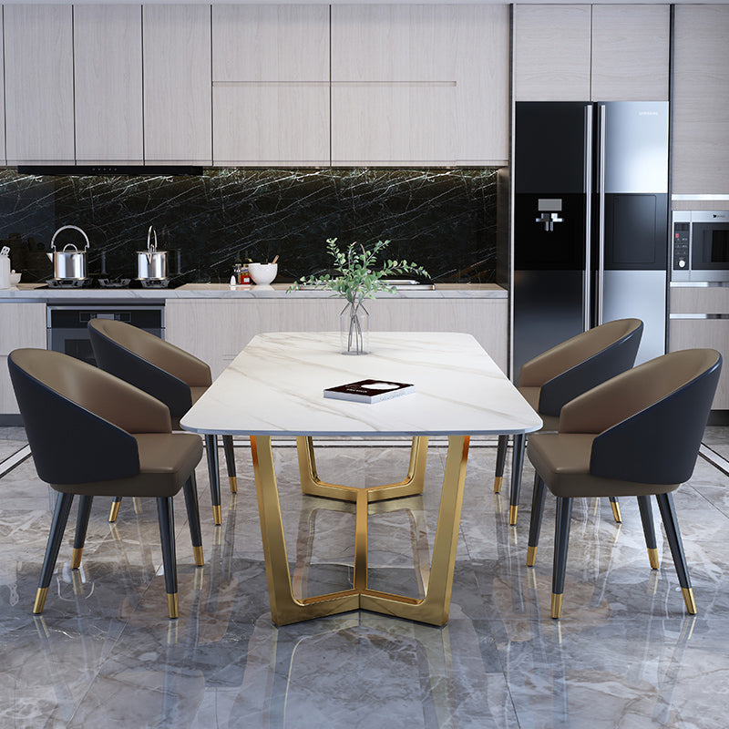 Rectangle Shape Glam Dining Table White Fixed Table with Sintered Stone