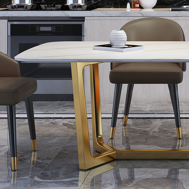 Rectangle Shape Glam Dining Table White Fixed Table with Sintered Stone