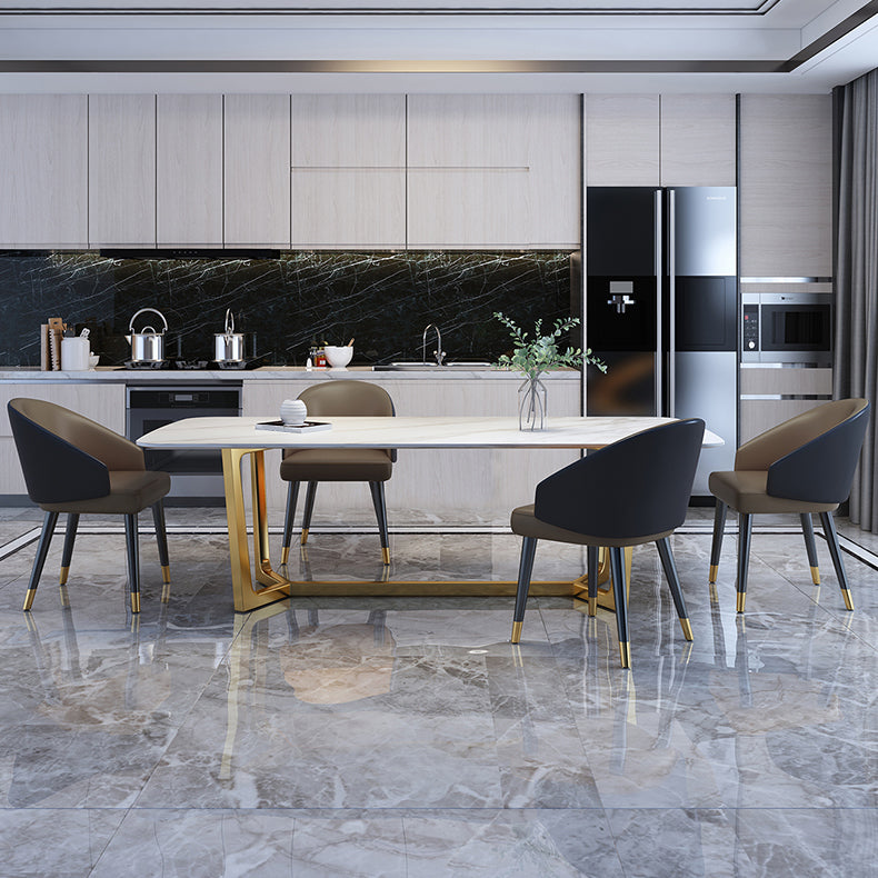 Rectangle Shape Glam Dining Table White Fixed Table with Sintered Stone