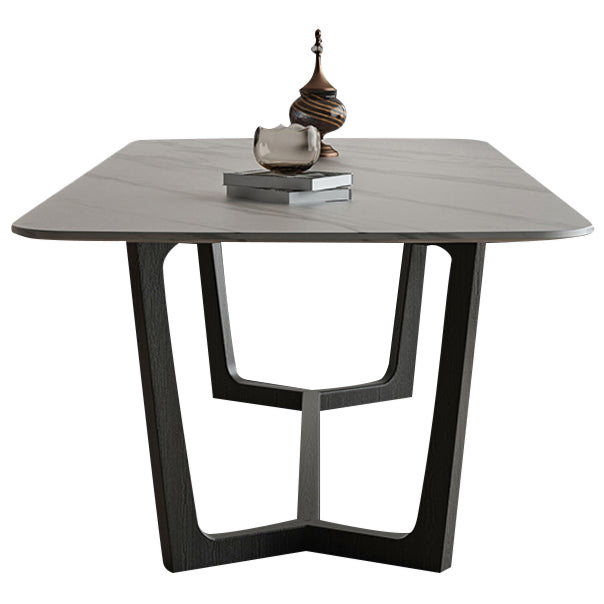 Rectangle Trestle Base Industrial Table White Fixed Table with Sintered Stone