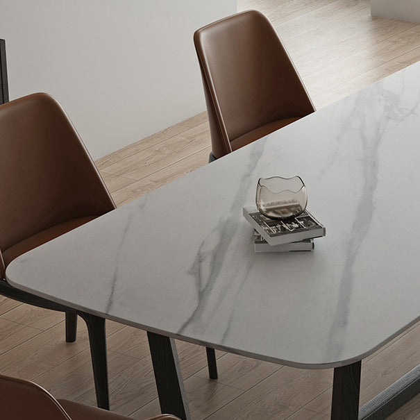 Rectangle Trestle Base Industrial Table White Fixed Table with Sintered Stone