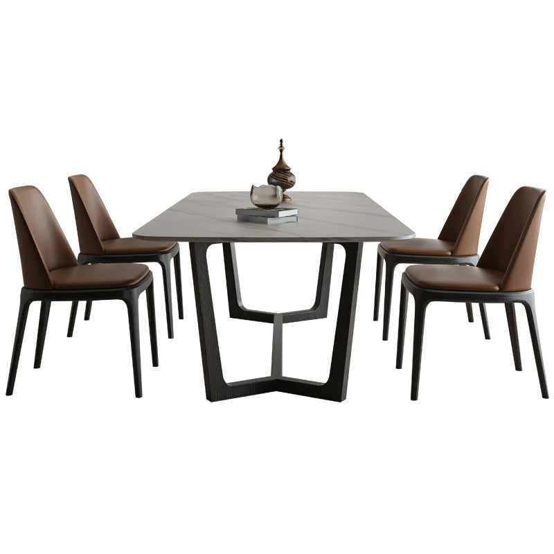 Rectangle Trestle Base Industrial Table White Fixed Table with Sintered Stone