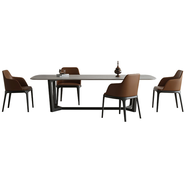Rectangle Trestle Base Industrial Table White Fixed Table with Sintered Stone
