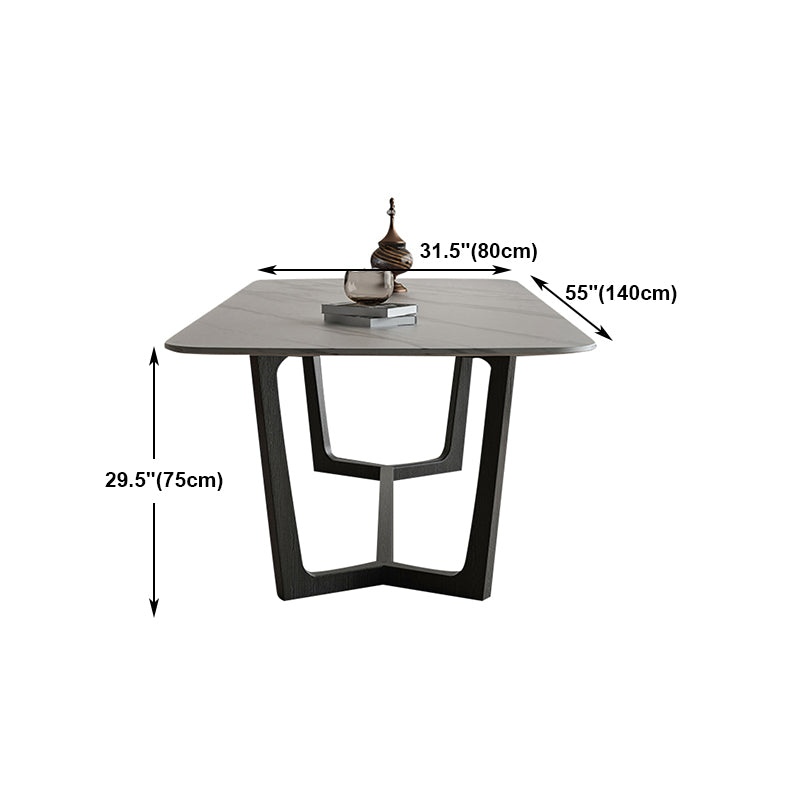 Rectangle Trestle Base Industrial Table White Fixed Table with Sintered Stone