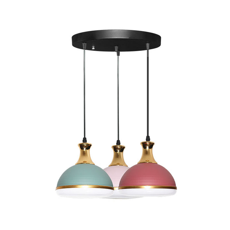Kit de luz colgante de domo de metal lámpara colgante de clúster de acabado negro de 3 bombas sobre mesa de comedor